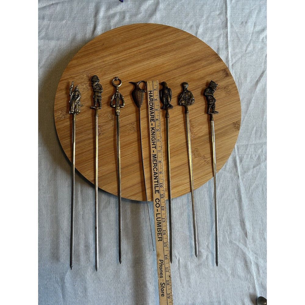 Set‎ of 8 Vintage Turkish Greek Inoxidable  Brass Steel Shish Kebab Skewers